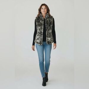 Reversible Faux Fur Leopard Vest| Black Vegan funnel Neck Jacket Size Small Fuda